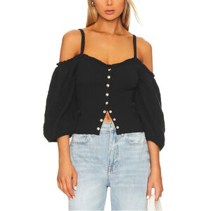 Nation Ltd 'Ily Romantic' Black Chiffon Smocked Top Size S